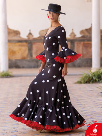 Traje de Flamenca Negro y Blanco con Volantes de Filo Rojo [MOD 2614]