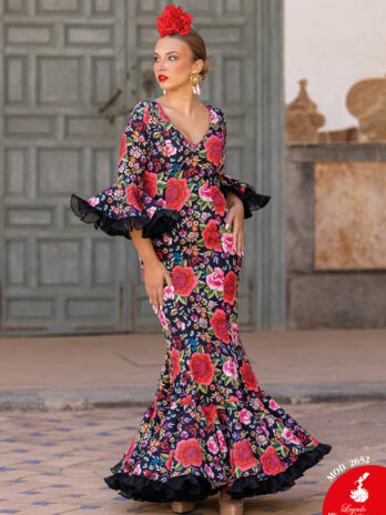 Traje de Flamenca Negro con Estampado Floral y Volantes [MOD 2652]
