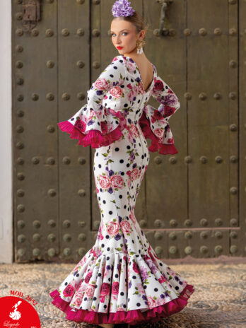 Traje de Flamenca Blanco con Lunares y Estampado Floral [MOD 2652]