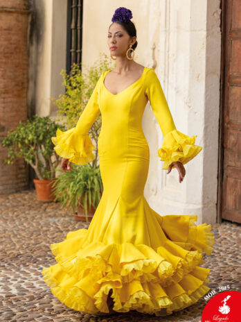 Traje de Flamenca Amarillo Liso con Volantes y Nejas [MOD 2615]