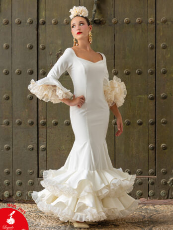 Traje de Flamenca Blanco Marfil Liso con Volantes y Nejas [MOD 2615]