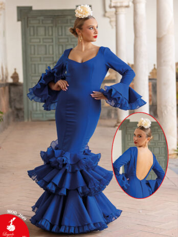 Traje de Flamenca Negro con Escote Asimétrico y Flores [MOD 2626]