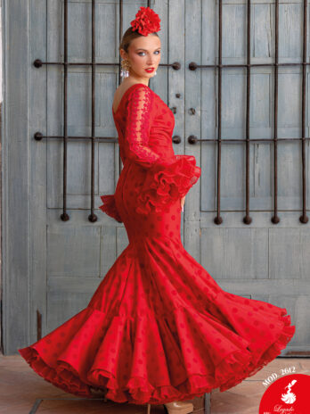 Traje de Flamenca Rojo con Volantes Plisados y Espalda al Aire [MOD 2619]