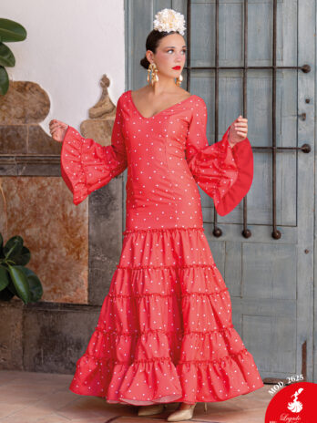 Traje de Flamenca Canastero Coral con Lunares Blancos [MOD 2625]