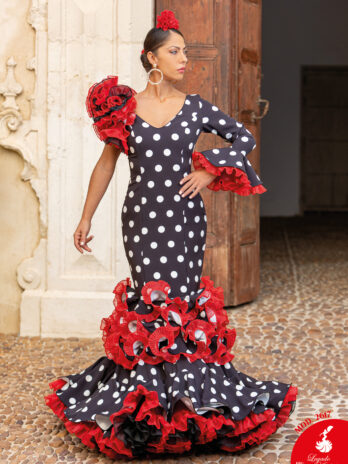 Traje de Flamenca Negro con Lunares Blancos y Volantes Rojos [MOD 2617]